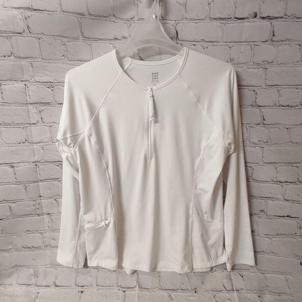 Title Nine Sunbuster Rash Guard Zip White Pullover Longsleeve XL Active Outdoor